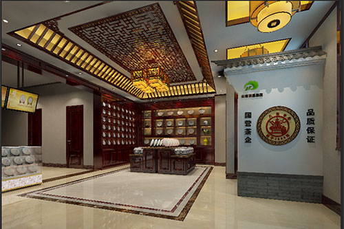 定襄古朴典雅的中式茶叶店大堂设计效果图