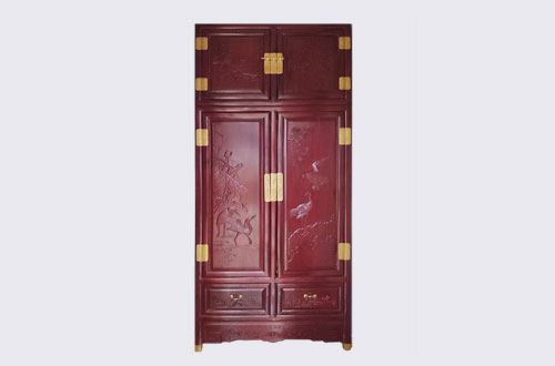 定襄高端中式家居装修深红色纯实木衣柜